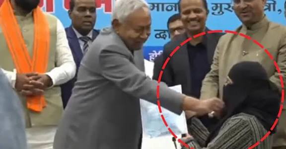 मुस्लिम महिलाको हिजाब तानेपछि विवादमा नीतिश कुमार