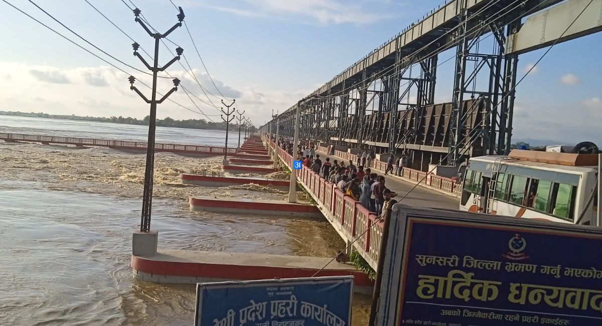 सप्तकोशीमा पानीको बहाव यो वर्षकै उच्च, ४२ ढोका खोलिए: तटीय क्षेत्रका बासिन्दालाई सतर्क रहन आग्रह