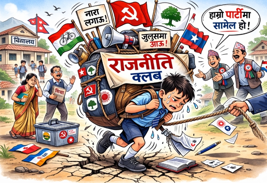 गाउँ–गाउँमा खुलेका राजनीतिक क्लब र विद्यालयका बालबालिका