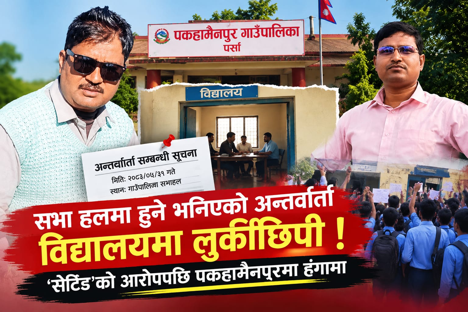 सभा हलमा हुने भनिएको अन्तर्वार्ता विद्यालयमा, ‘सेटिङ’को आरोपपछि पकहामैनपुरमा हंगामा