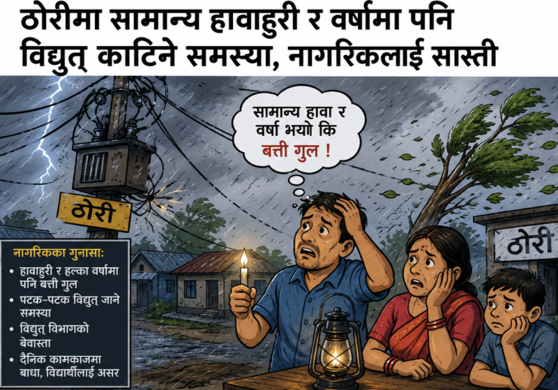ठोरीमा सामान्य हावाहुरी र वर्षामा पनि विद्युत् काटिने समस्या, नागरिकलाई सास्ती