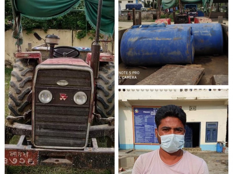 भारततर्फ डिजेल निकासी गर्ने ट्रेक्टर सहित मानिस पक्राऊ।