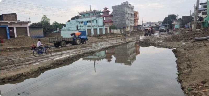 कलैयाको सडक हिलाम्मे बनेपछि आवत जावतमा समस्या