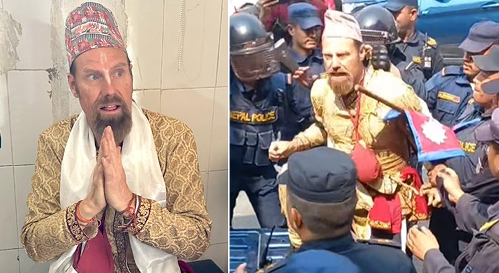 पूर्वराजाको पक्षमा नाराबाजी गर्ने अमेरिकी नागरिक निष्कासित, दुई वर्षको प्रतिबन्ध