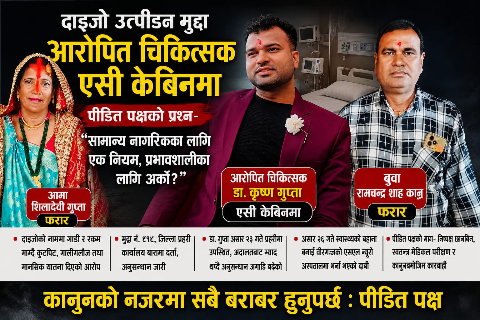 दाइजोका भोका डाक्टर: श्रीमतीमाथि बर्बर यातना दिएर एसी केबिनमा 'आराम' गर्दै डा. कृष्ण गुप्ता